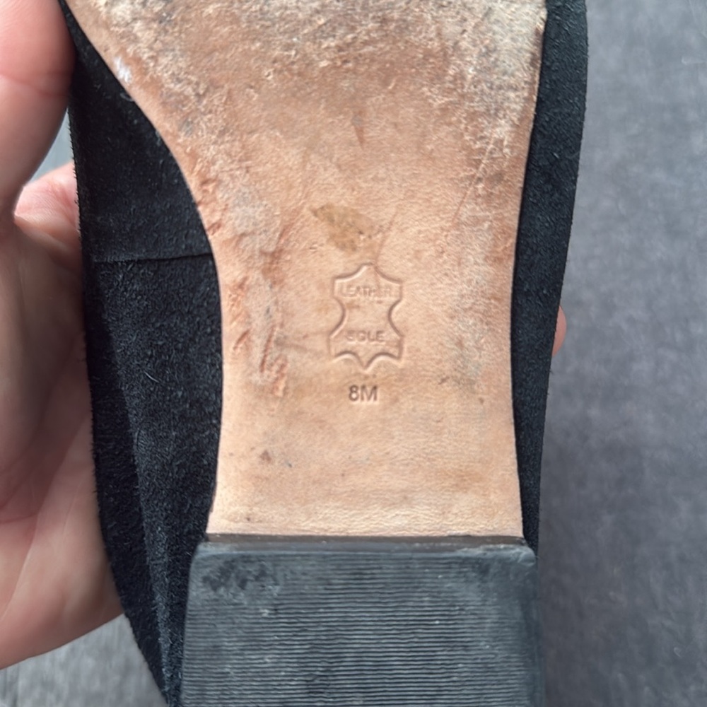 Tory Burch Black Suede Loafers with Gold Logo - Picture 5 of 5
